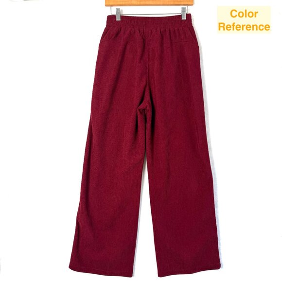 Halara Corduroy Wide Leg Elastic Waist Pull On Pants Womens S Red Burgundy NEW - Picture 4 of 8